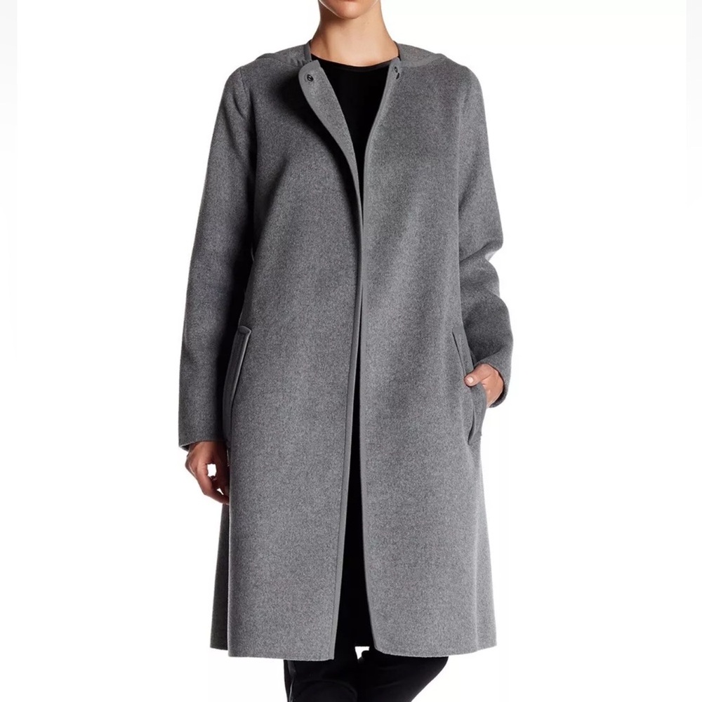Vince Womens Wool Blend Coat Size Medium Gray Belted Open Deconstructed